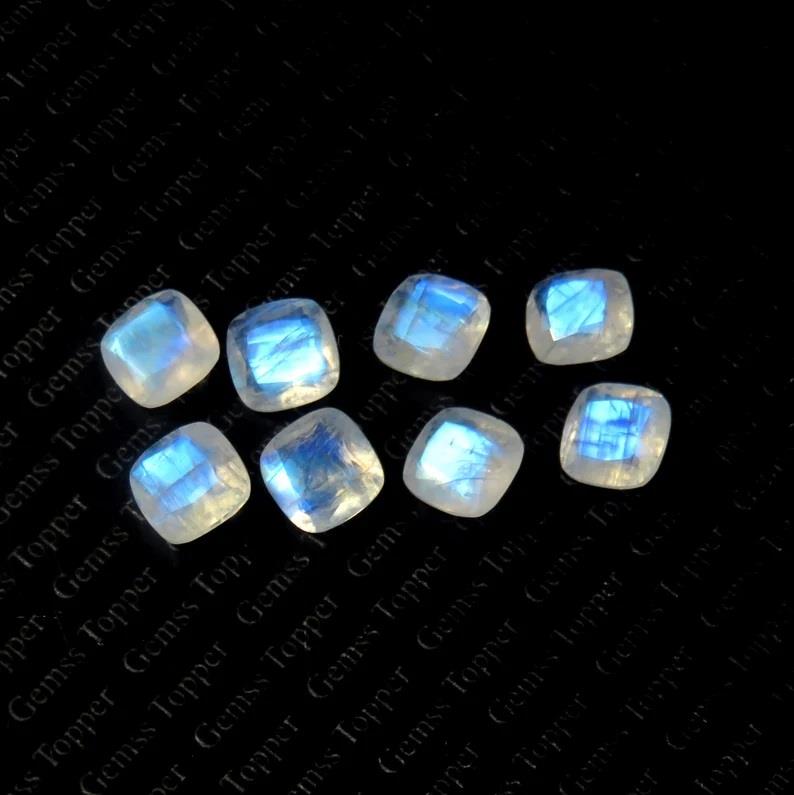 Rainbow Moonstone 10x10 mm Cushion Faceted